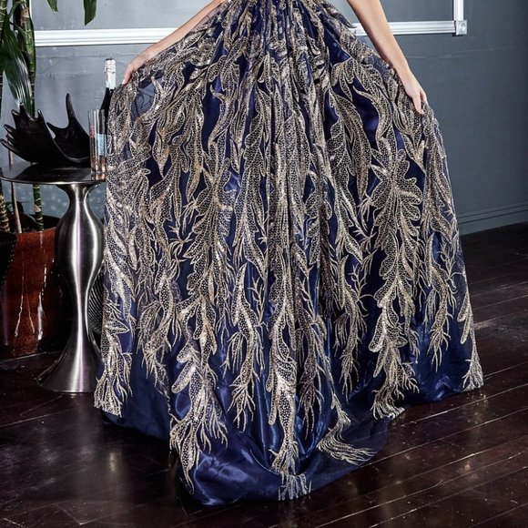 NEW LONG SLEEVELESS A-LINE EMBROIDERED GLITTER GOWN WITH AND ZIPPER BACK CD J812 - Picture 5 of 8